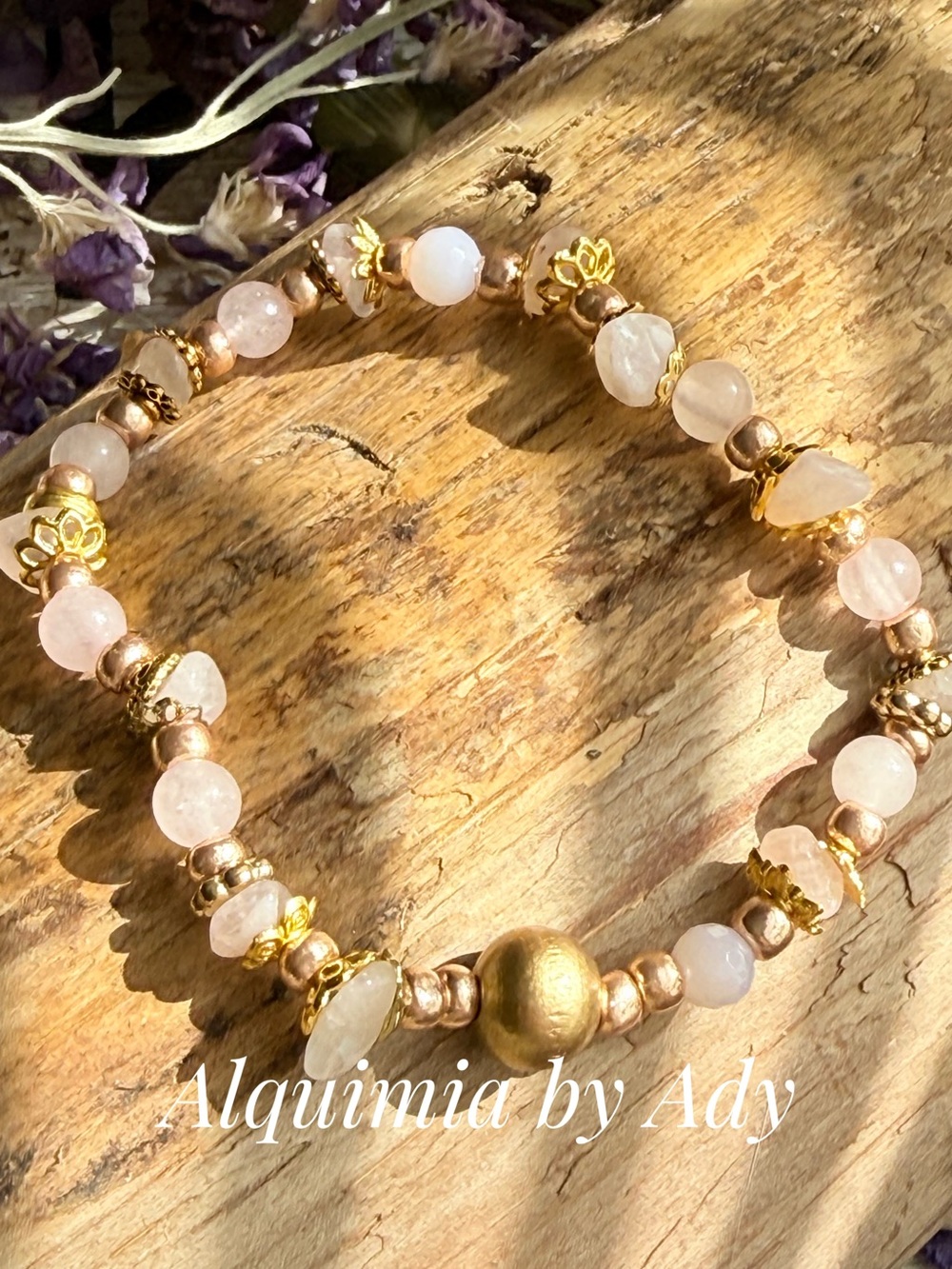 Antique gold and rose quartz Bead Bracelet | cool layers